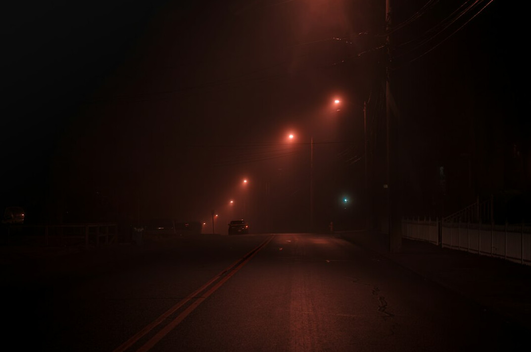 dark foggy street at night