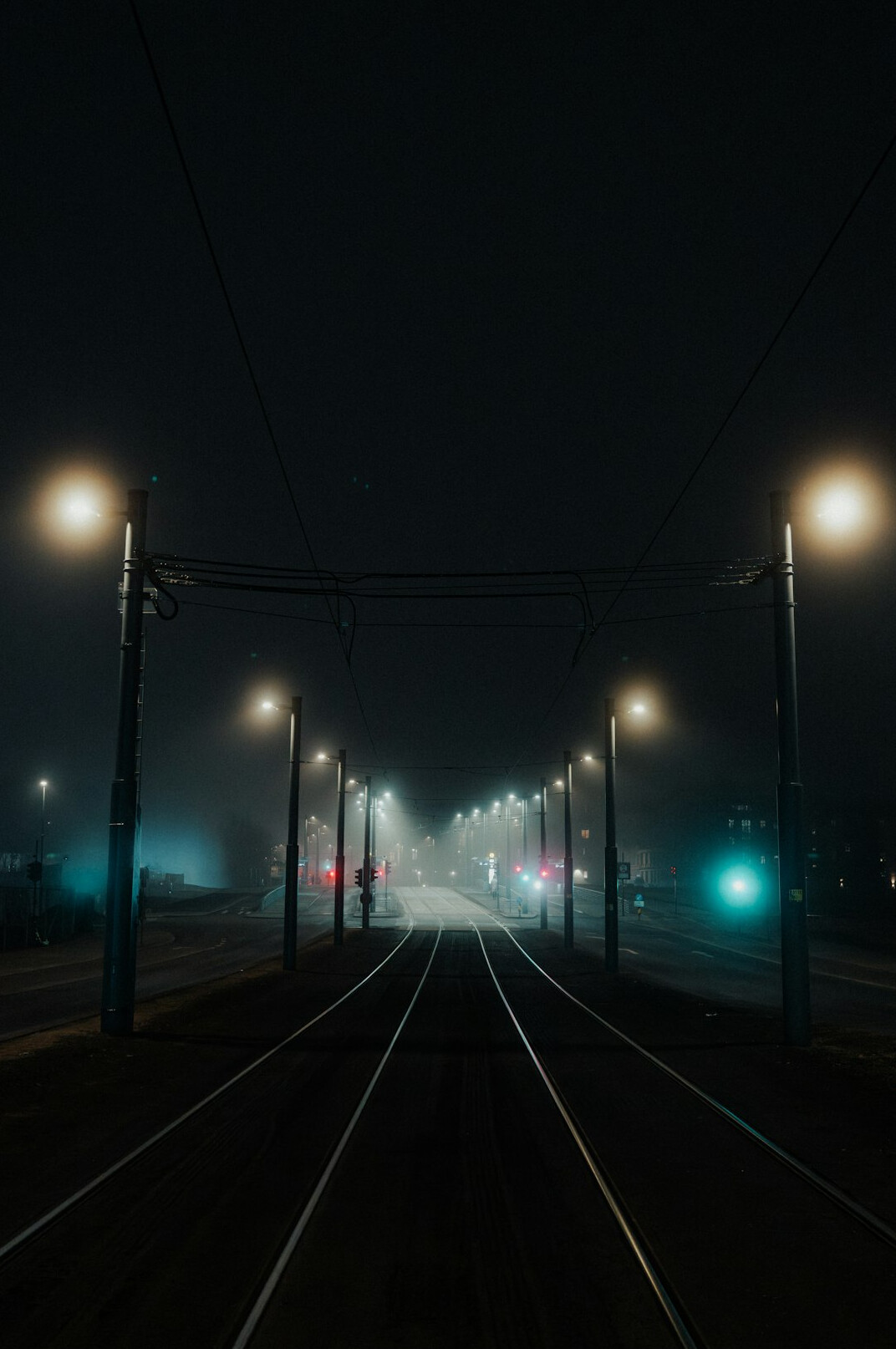 foggy city street at night